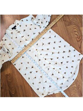 NWT!! Victoria Beckham Bee Print Long Sleeve Button Up Shirt, 100% Cotton, S